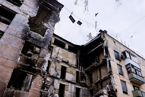 Знищене російськими окупантами місто Гостомель під Києвом 