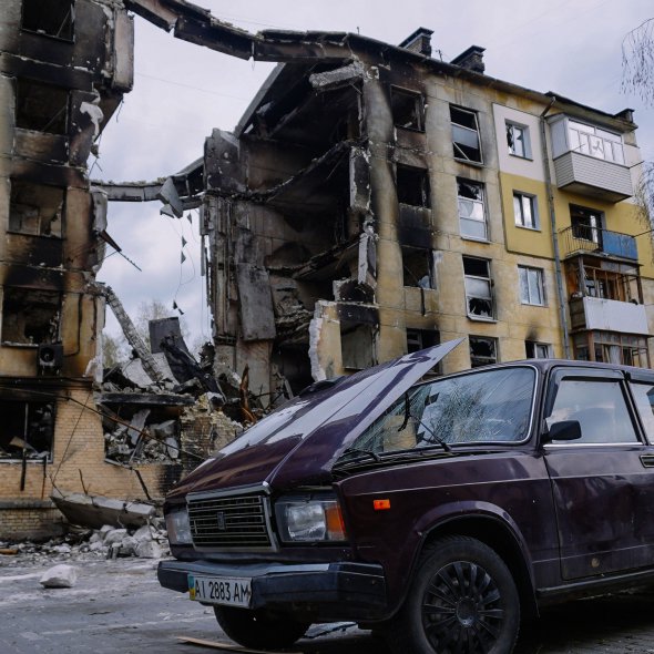 Знищене російськими окупантами місто Гостомель під Києвом 