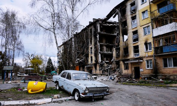 Знищене російськими окупантами місто Гостомель під Києвом 