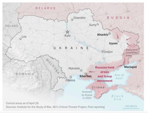 Лінія фронту на сході та півдні України практично не змінюється протягом останніх днів, незважаючи на наступи росіян 