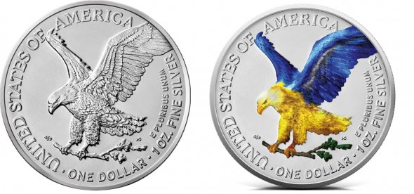На обох монетах зображений американський орел 