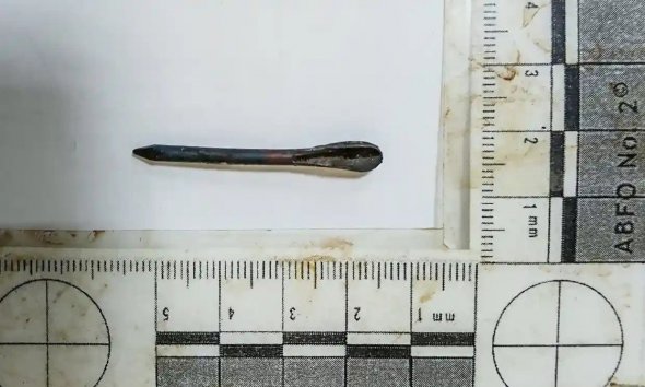 Невеликий металевий дротик, так званий флешет, із тіла людини, вбитої в Бучі 