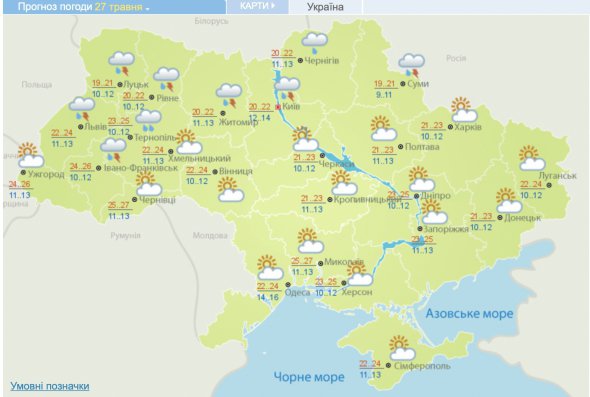 Мінлива хмарність і короткочасні дощі прийдуть сьогодні в Україну