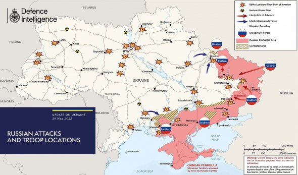 Міністерство оборони Великої Британії опублікувало нову карту бойових дій в Україні