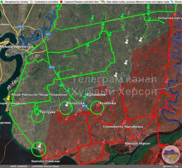 Карта контрнаступления ВСУ в Херсонской области