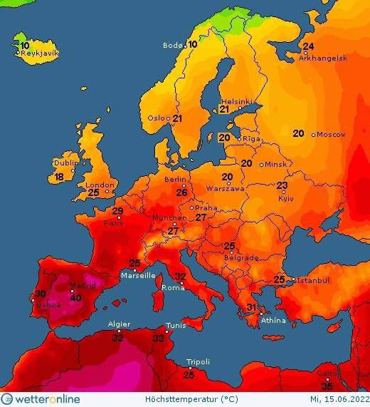 Сильная жара завтра ожидается на Пиренеях, в Португалии, Испании, Франции и Италии.