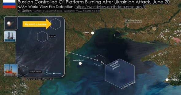В Крыму не могут потушить пожар на вышках Черноморнефтегаза, по которым вчера нанесли удар ВСУ.