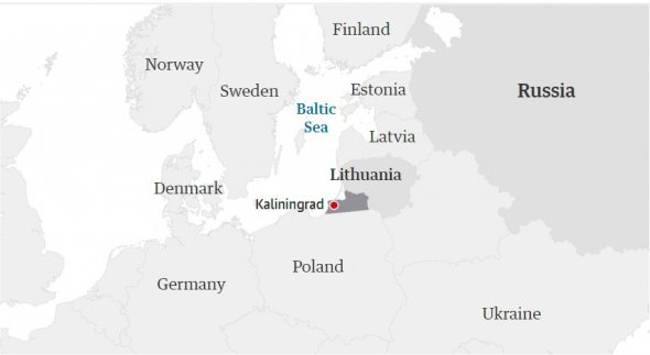 Калининград на карте Европы 