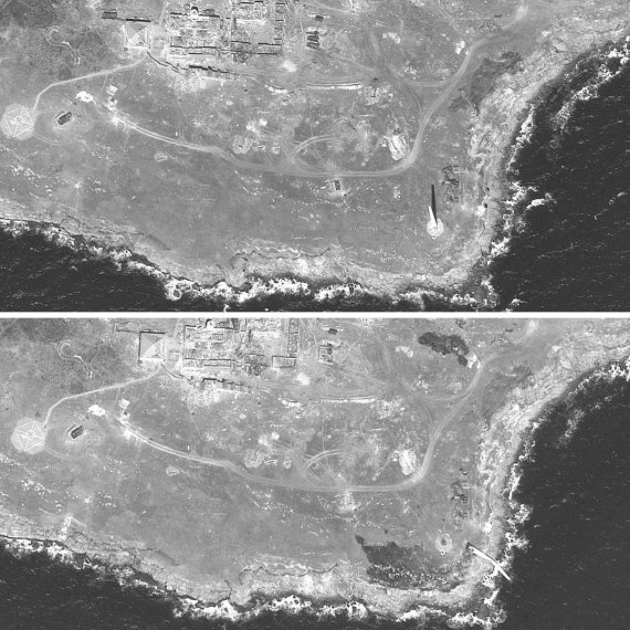 На спутниковых снимках видны следы ударов Вооруженных сил Украины по комплексу «Панцирь-С1» на острове Змеиный
