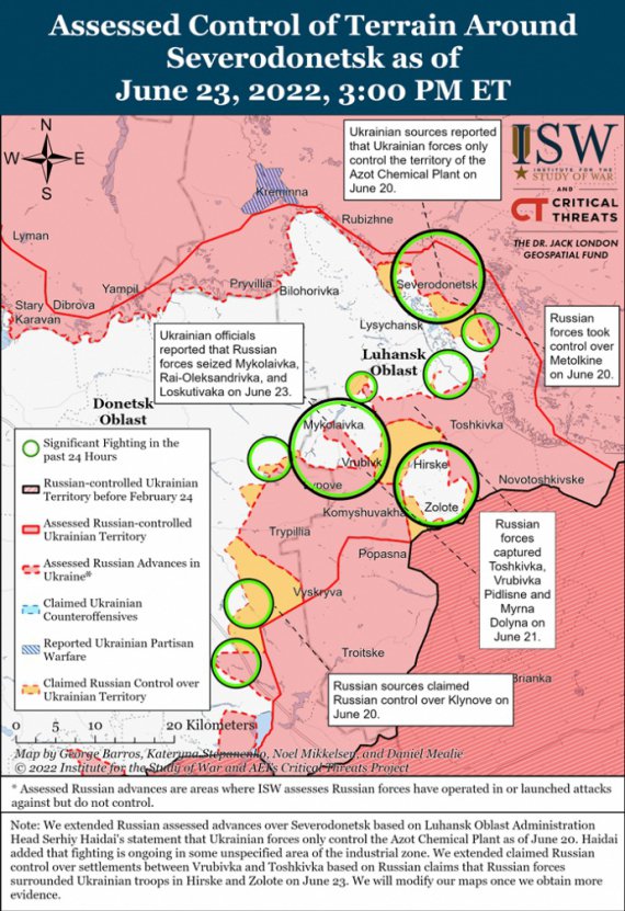 К анализу войны в Украине ISW добавил карты ведения боевых действий.