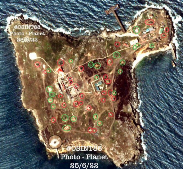 Острів Зміїний. Мапа від 25 червня 2022 року