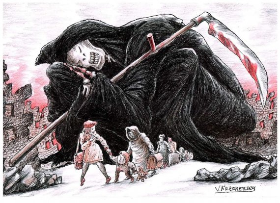 Художник-карикатурист Володимир Казаневський зобразив спробу втечі українців від смерті.