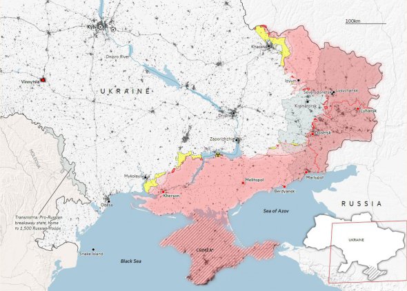 Вінниця щодо фронту бойових дій в Україні 