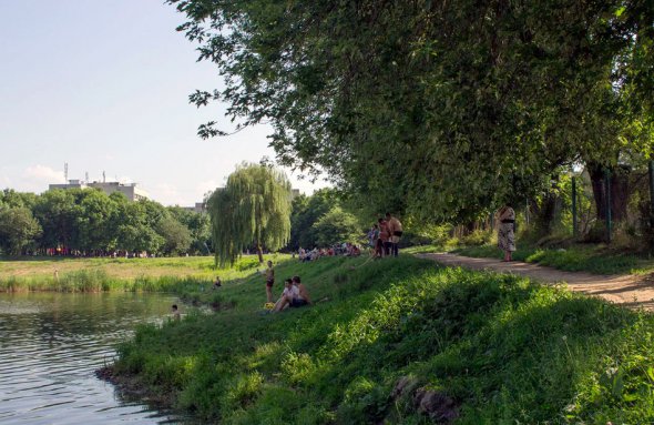 Львівʼяни купаються в озері у парку "Горіховий гай"