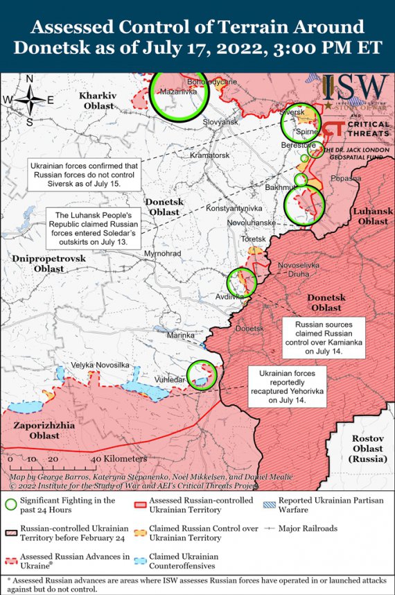 К анализу войны в Украине ISW добавляет карты ведения боев.