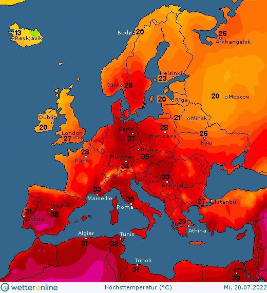 Завтра основной ареал жары переместится на Германию