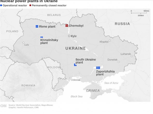 Карта украинских АЭС 