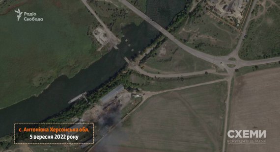 Супутник Planet Labs зафіксував знищений понтонний міст в районі села Дар'ївка на Херсонщині