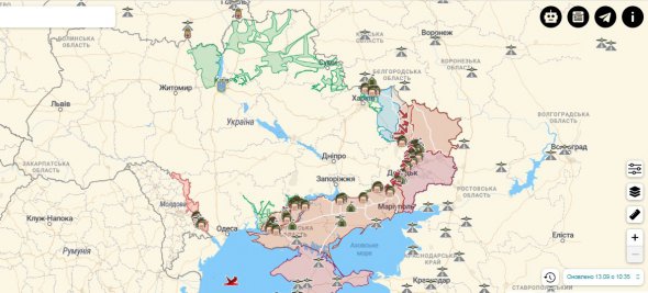 Актуальна карта  бойових дій в Україні на вівторок, 13 вересня