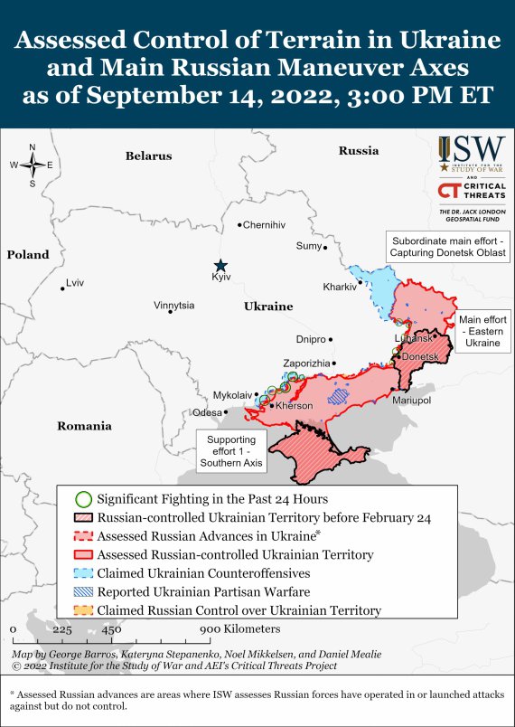 Американский Институт изучения войны (ISW) опубликовал свежие карты боевых действий в Украине