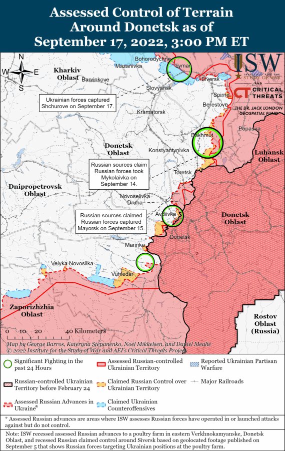 Інститут вивчення війни (ISW) оновив карти бойових дій в Україні