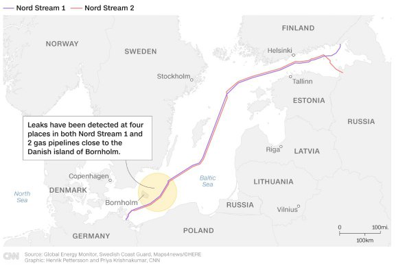 «Північний потік-1» та «Північний потік-2» та місце диверсії 