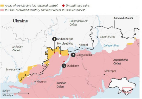Окуповані та звільнені частини півдня України 
