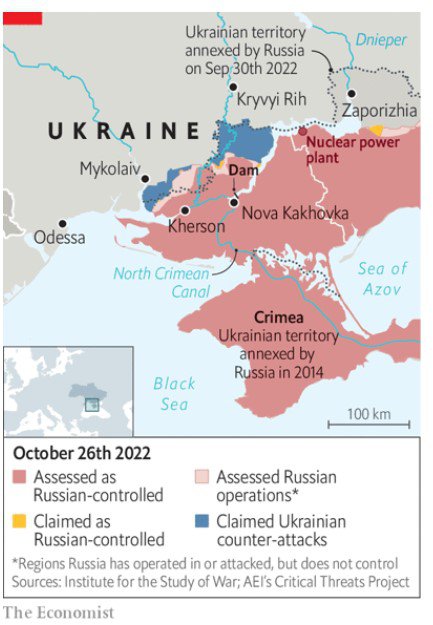 Окуповані та звільнені частини півдня України станом на 26 жовтня 