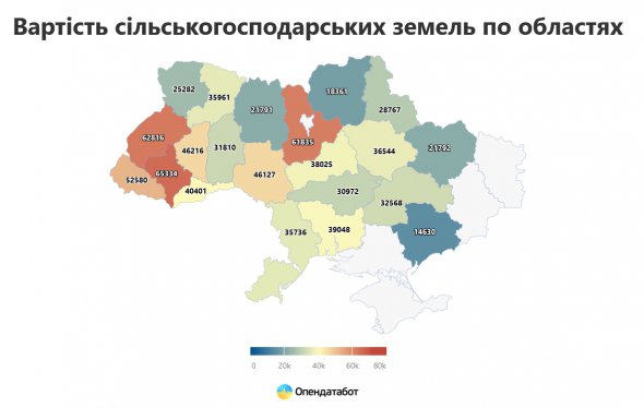 Найбільше земля коштує у західному регіоні