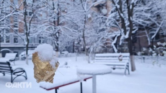 Киев за ночь замело снегом