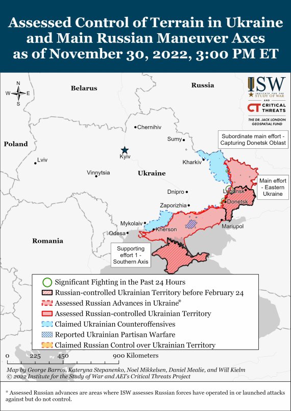 Актуальна карта бойових дій в Україні на 1 грудня