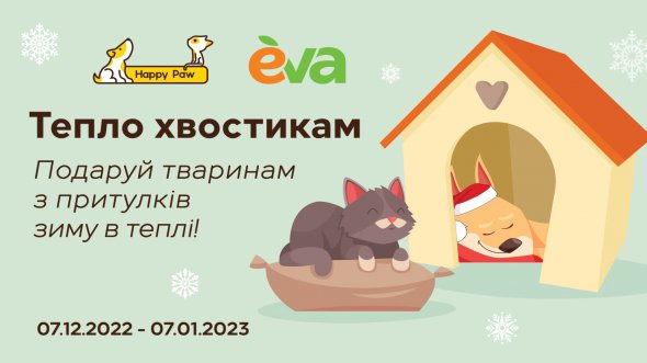 EVA та HAPPY PAW дають можливість допомогти тваринам з притулків пережити зиму в затишку 