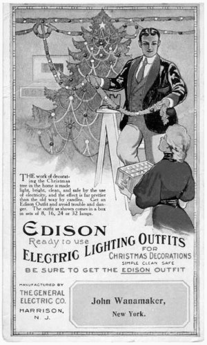 Реклама гірлянди від ”Дженерал Електрік”. Виробник наголошував на безпечності прикрас на відміну від свічок. Пропонували придбати гірлянду із 8, 16, 24 або 32 лампочками
