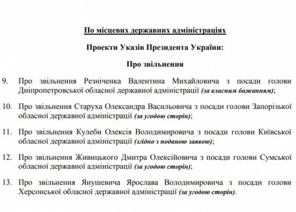 Звільнть п'ять голів ОВА