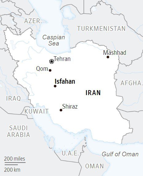 Карта Ирана и расположения города Исфахан 
