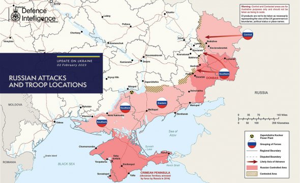 Карта бойових дій в Україні на 2 лютого 2023 року