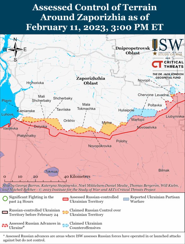 Карта боевых действий в Запорожской области