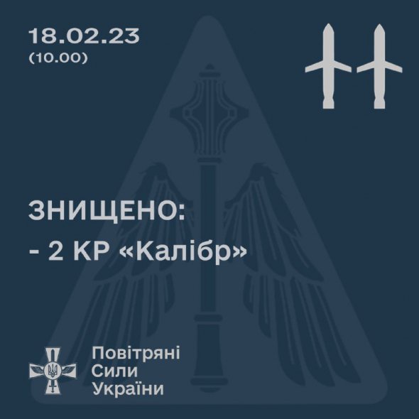 ЗСУ збили два із чотирьох "Калібрів" вранці в суботу, 18 лютого