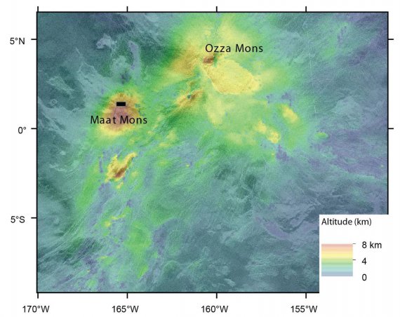 Топографія та аерофотознімок досліджуваної ділянки на Венері