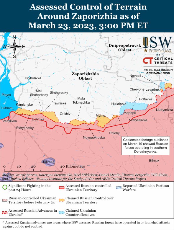 Карта боевых действий в Запорожской области