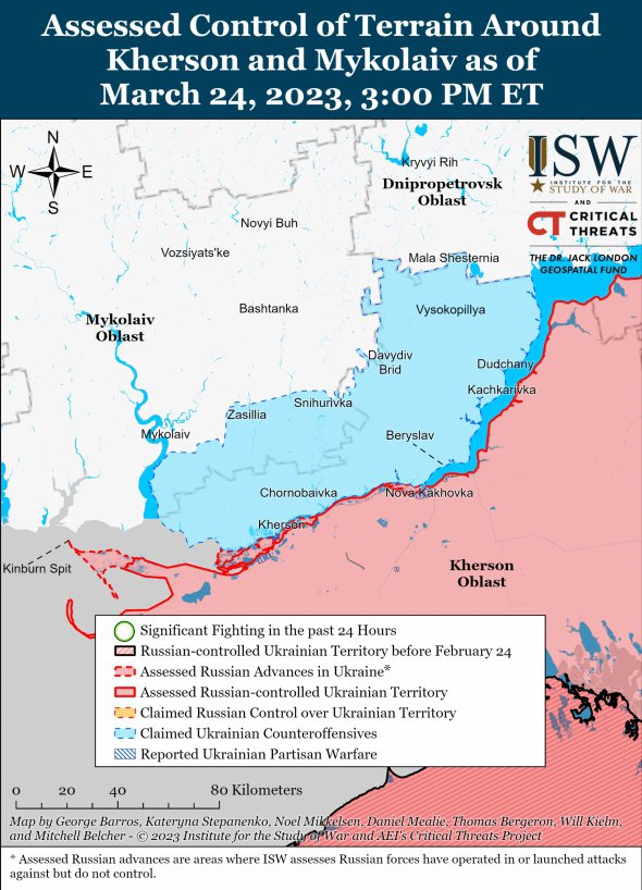 Карта бойових дій у Херсонській та Миколаївській областях