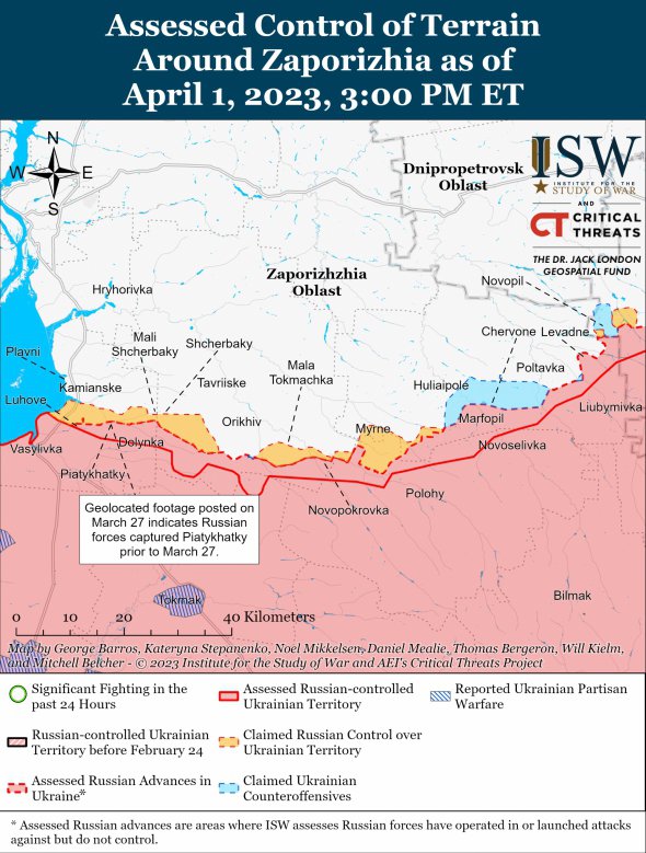 Карта бойових дій у Запорізькій області