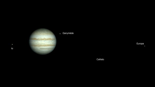 Редкое фото Юпитера и его спутников