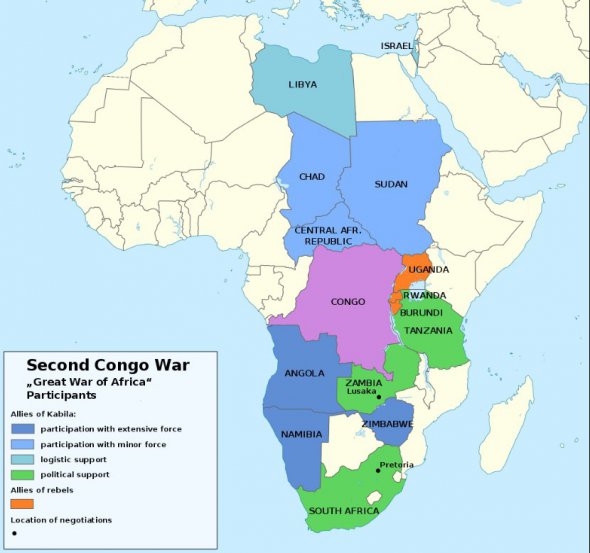 Страны, которые брали участь в войне в ДРК