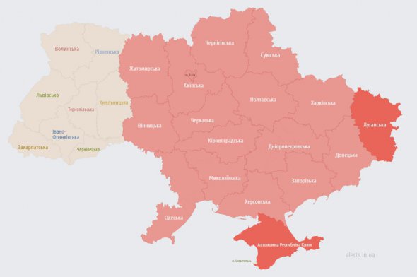 Ресурс Аlerts.in.ua показав мапу тривог