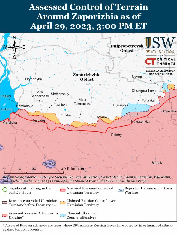 Карта бойових дій у Запорізькій області