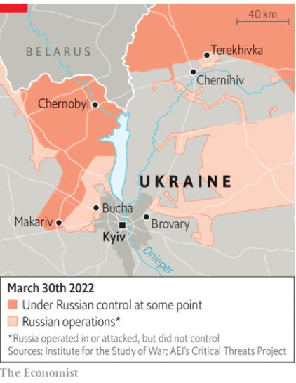 Оккупированные территории возле Киева в начале 2022 года 