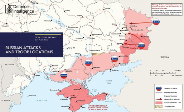 Министерство обороны Великобритании опубликовало карту боевых действий в Украине