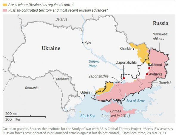 Окуповані та звільнені частини України станом на 28 березня 