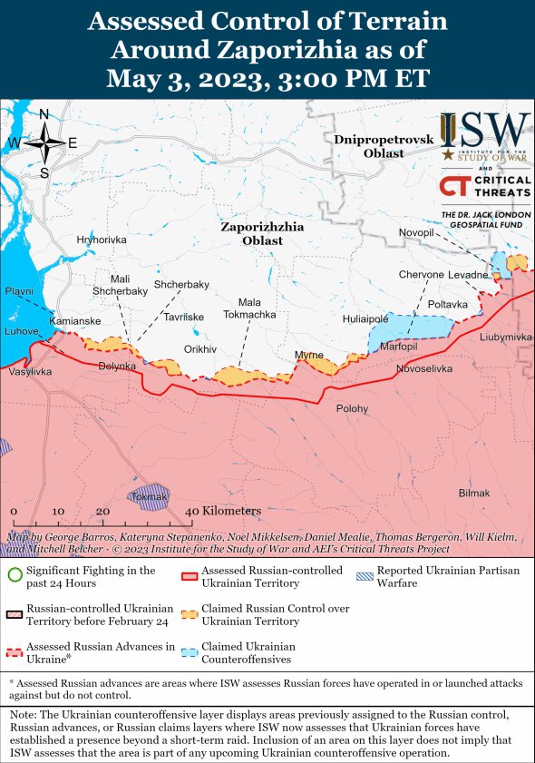 Карта боевых действий в Запорожской области
